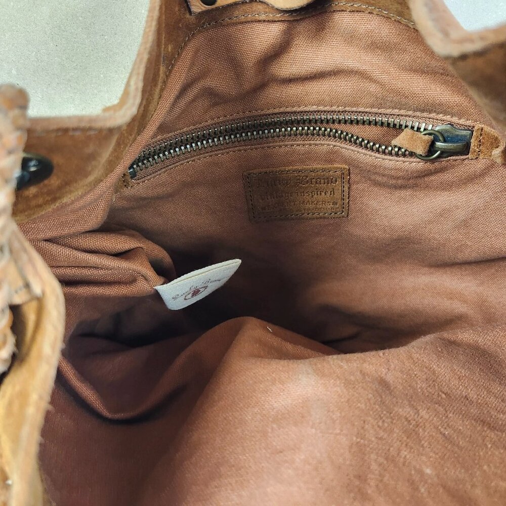 Lucky Brand Suede Hobo w/Fringe Brass Hardware Boho 13x16 Large - Picture 15 of 16